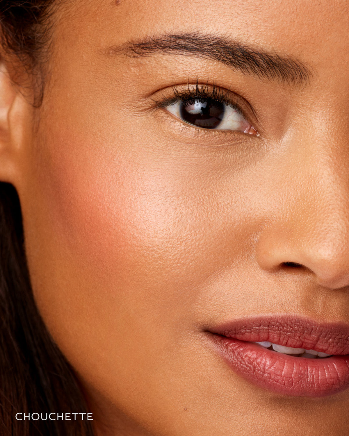 Close up of model wearing Baby Cheeks in Chouchette.