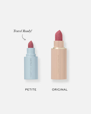 Two lipsticks, one labeled 'Petite' and the other 'Original', on a white background.