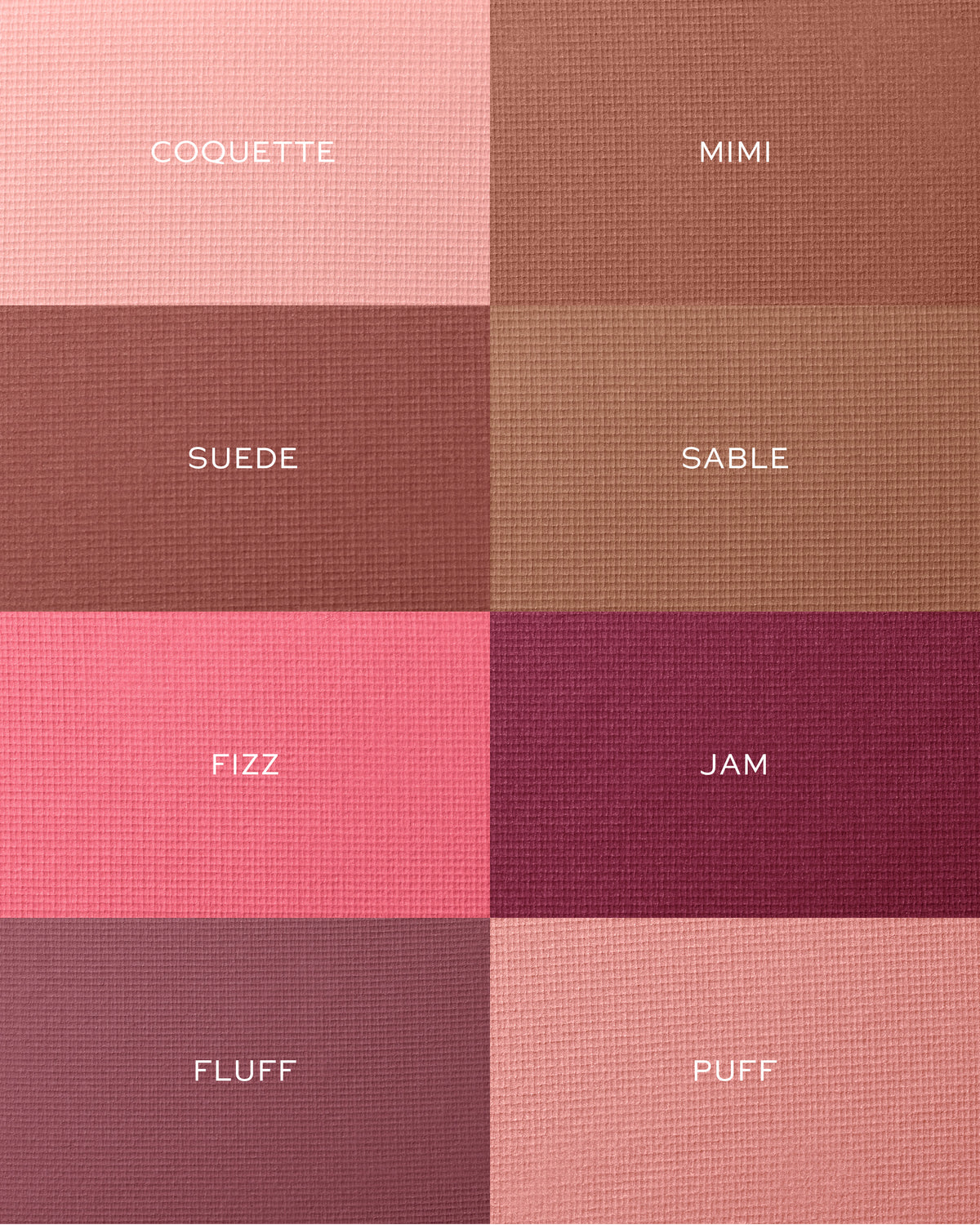 Color swatches with names labeled in a grid pattern